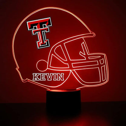 Officially Licensed Texas Tech University Red Raiders Football Helmet Custom LED Sign Night Light Lamp with Remote, Light Up Display with Personalized Name or Image, Customized, Made in The USA