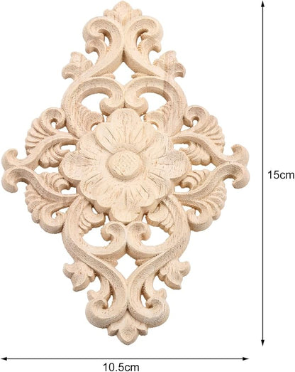 Wood Carved Appliques, 1Pc Wooden Decorative Onlays, MUXSAM Unpainted Furniture Center Decals for Cabinet Dresser Bed Door Wall Wardrobe Ceiling Decoration Home DIY Project, 15x10.5cm/5.9"x4.13"