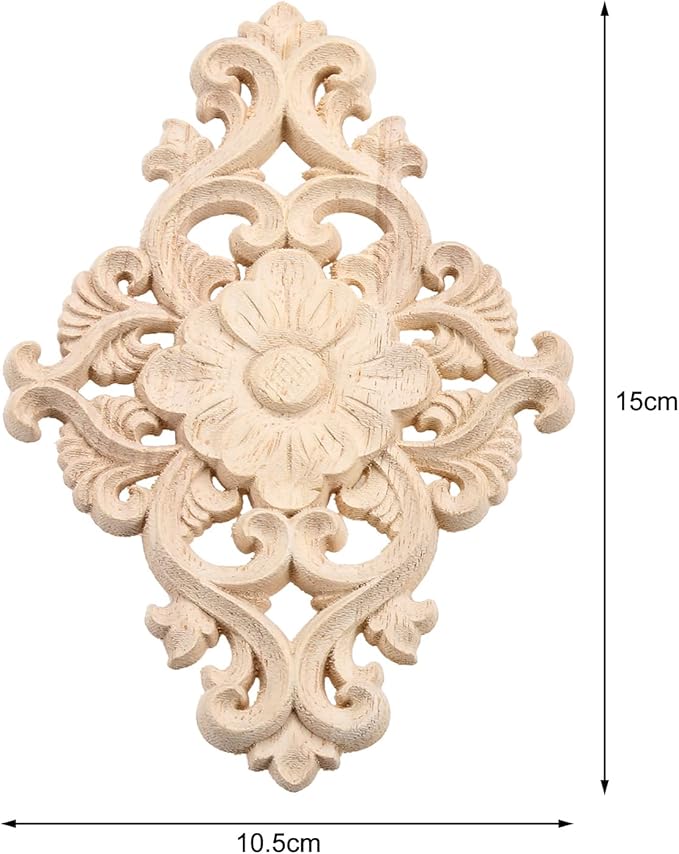Wood Carved Appliques, 2Pcs Wooden Decorative Onlays, MUXSAM Unpainted Furniture Center Decals for Cabinet Dresser Bed Door Wall Wardrobe Ceiling Decoration Home DIY Project, 15x10.5cm/5.9"x4.13"