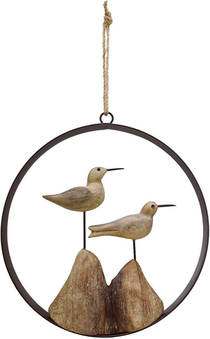 Aecipl Nautical Wood Wall Decoration Rustic Wooden Hanging Ocean Home Decor Hand Carved Beach Themed Ornament for Door (Round, B)