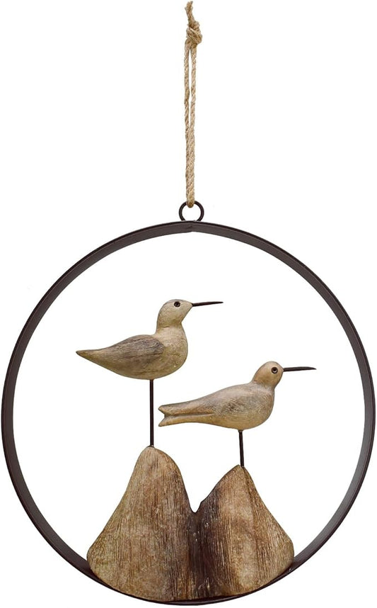 Aecipl Nautical Wood Wall Decoration Rustic Wooden Hanging Ocean Home Decor Hand Carved Beach Themed Ornament for Door (Round, B)