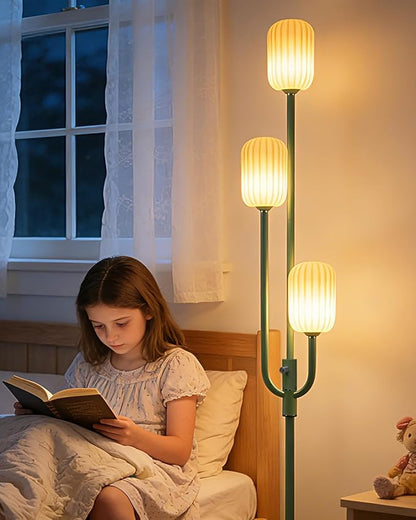 Lightdot 66IN Dimmable Floor Lamp 3-Lights Vintage Green Floor Lamps with Cylindrical Shade& Bulbs Included for Wedding/Party Modern Tall Standing Lamp with 5Lbs Heavy Base for Living Room/Bedroom