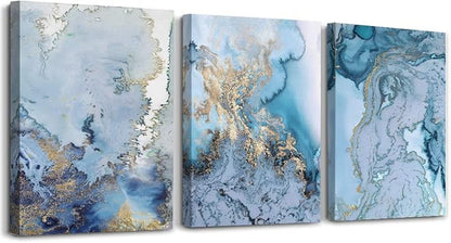 Blue Abstract Canvas Wall Art For Living Room Bedroom Wall Decor Office Pictures Watercolor Wall Paintings Bathroom Home Decoration Posters Prints Artwork 12'' X 16'' 3 Piece Set
