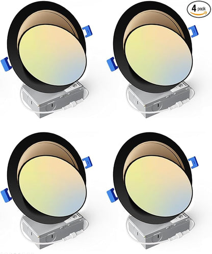 Ensenior 4 Pack 6 inch Black Gimbal Led Recessed Light, 5CCT 2700K-5000K, 360°+90° Rotatable, Dimmable, Aluminum, CRI90+, 1300LM 12W 120V, Eyeball Recessed Lighting, Directional Can Light, ETL&FCC