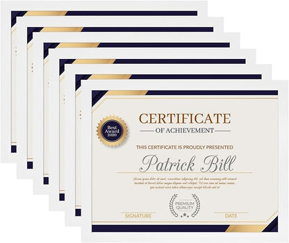8.5x11 Picture Frame Set of 6, Certificate Document Frame, Diploma Frame, Display Pictures 6x8 with Mat or 8.5x11 Without Mat, White