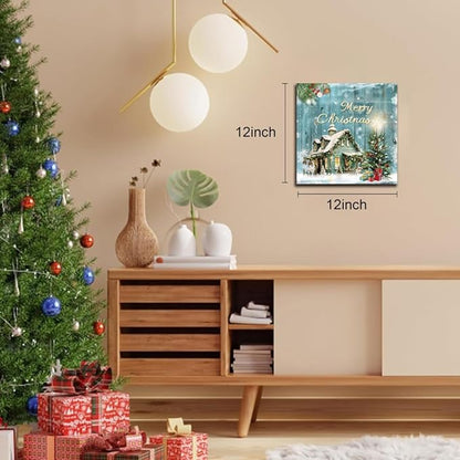 Christmas Tree Wall Art Decor Romantic Winter Snow Home Canvas Prints Poster Xmas Tree Painting Merry Christmas Sign for Home Garden Living Room Bedroom Bathroom Holiday Decoration Gifts 12x12inch