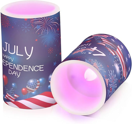 ALAZA American Flag 4th July Happy Independence Day Flickering Flameless Candles Battery Operated Remote Timer,Tea Light Candles LED Pillar Votive Candles Set of 2 for Indoor Decorations
