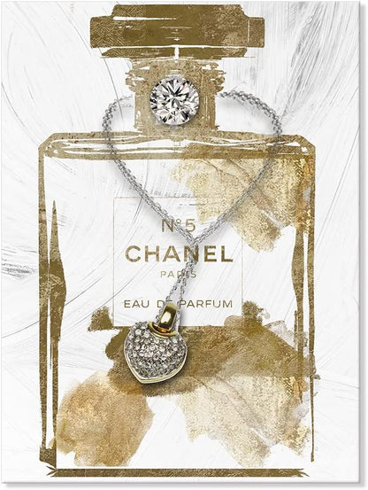 Vintage Perfume Bottle Canvas Wall Art Modern Luxury Posters Print Fashion Glam Poster Picture for Bedroom Make up Room Home Decor 12"x16"