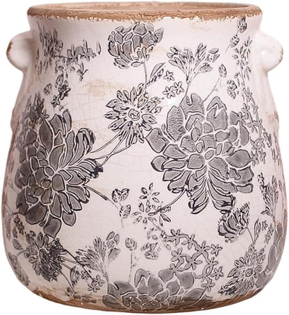 Xiaan Jiaju 6.68in. Tuscan Planter & Room and Home Decor, Decorative Vase, Indoor/Outdoor Ceramic Plant Pot w/Drainage, French Country Decor Boho Decor, Gifts for Women Birthday Unique, Vintage Grey