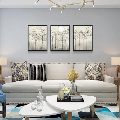 Black Framed Wall Art for Living Room Bedroom Wall Decor office Wall Decorations trees and birds Abstract Wall Paintings Sunrise and sunset Wall Pictures Artworks Modern 3 Piece Framed Prints Art