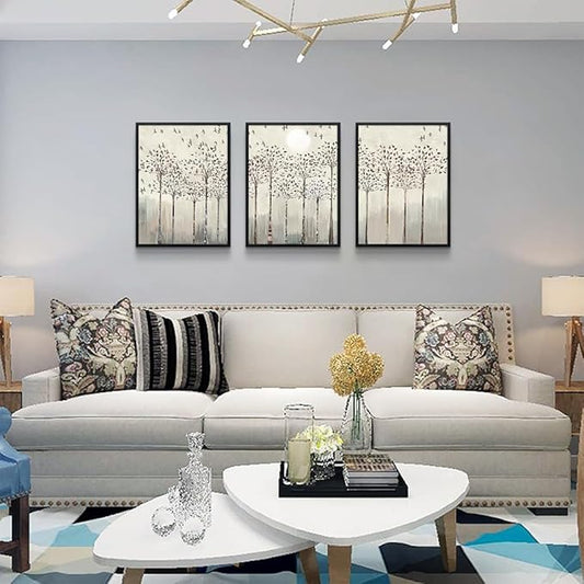 Black Framed Wall Art for Living Room Bedroom Wall Decor office Wall Decorations trees and birds Abstract Wall Paintings Sunrise and sunset Wall Pictures Artworks Modern 3 Piece Framed Prints Art