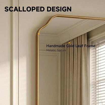 Gold Wall Mirror 32"x24", Scalloped Edge Vanity Mirror - Hangs Vertically/Horizontally Decorative Bathroom Mirror for Vanity, Bedroom & Entryway, Aesthetic Bathroom Decor