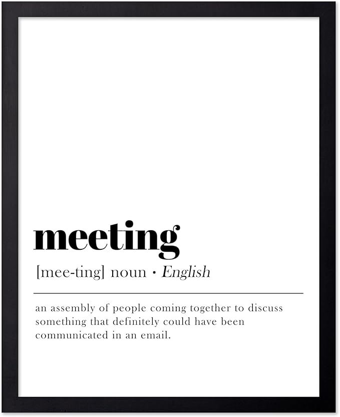 Poster Master Typography Poster - Retro Dictionary Print - Meeting Definition, Assembly of People, Book Page, Funny - Gift for Colleague, Friend - Wall Decor for Home, Office, 11x14 Black Framed