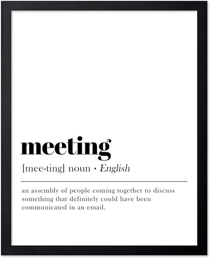 Poster Master Typography Poster - Retro Dictionary Print - Meeting Definition, Assembly of People, Book Page, Funny - Gift for Colleague, Friend - Wall Decor for Home, Office, 11x14 Black Framed