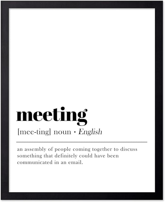 Poster Master Typography Poster - Retro Dictionary Print - Meeting Definition, Assembly of People, Book Page, Funny - Gift for Colleague, Friend - Wall Decor for Home, Office, 11x14 Black Framed