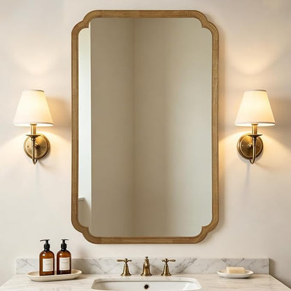 WallBeyond 30" x 48" Wood Bathroom Mirror for Wall Mounted, Rustic Rounded Corner Vanity Mirror for Entryway, Living Room or Bedroom Home Decorative [30" x 48" Natural Color]