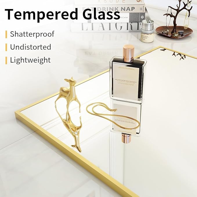 VooBang Full Length Mirror, 71" x 26" Floor Mirror with Stand, Aluminum Alloy Frame Full Body Mirror, Standing Hanging or Leaning Against The Wall for Bedroom Living Room, Gold