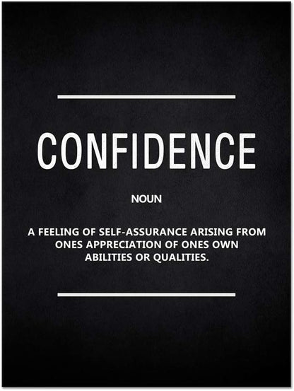 Inspirational Wall Art Motivational Posters Prints on Canvas Inspiring Quotes Confidence Noun Education Motto Pictures Wooden Artwork Decorations for Living Room Office Home School Framed (18”Wx24”H)