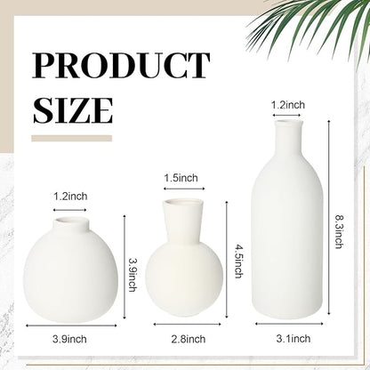 5 Pieces Country Style Ceramic Vase Set Table Centerpieces for Living Room 3 Pcs Bohemian Style Ceramic Vases with Wood Knot Chain Rings, Wooden Bead Garland Tassel Table Decor (White)