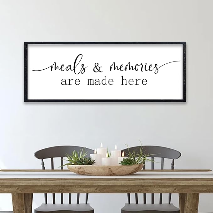 comurdyo Dining Room Meals and Memories Are Made Here Wall Decor 32"x12" for Minimalist Rustic Farmhouse Dining Room Kitchen Sign Large Wooden Framed Plaque Wall Hanging Art (Black)