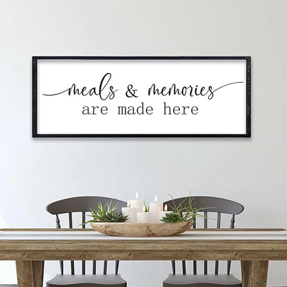 comurdyo Dining Room Meals and Memories Are Made Here Wall Decor 32"x12" for Minimalist Rustic Farmhouse Dining Room Kitchen Sign Large Wooden Framed Plaque Wall Hanging Art (Black)