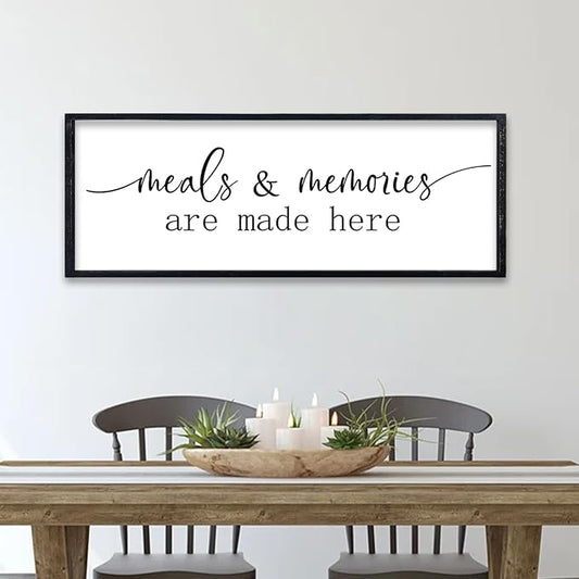 comurdyo Dining Room Meals and Memories Are Made Here Wall Decor 32"x12" for Minimalist Rustic Farmhouse Dining Room Kitchen Sign Large Wooden Framed Plaque Wall Hanging Art (Black)