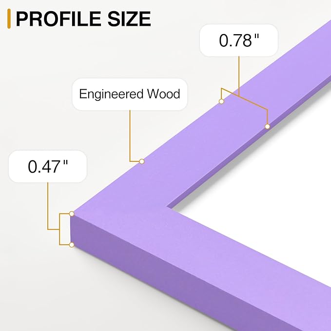 Vittanly 8x10 Picture Frames Set of 9, Shatter Resistant Plexiglass, Display 5x7 Pictures with Mat or 8x10 without Mat, Photo Frames for Wall or Tabletop, Engineered Wood, Purple