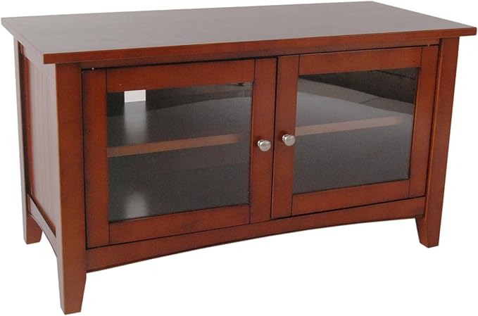 Shaker Cottage 36-Inch TV Stand Cabinet – Glass Door Media Console with Adjustable Shelves, Beadboard Accent, and Storage Organizer for Living Room, Bedroom, or Office by Alaterre Furniture (Cherry)