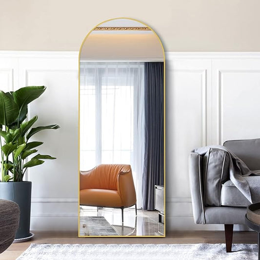 OGCAU Full Length Mirror, 64"x21" Arched Full Body Mirror, Hanging, Leaning or Standing, Wall Mounted for Bedroom Living Room, Gold