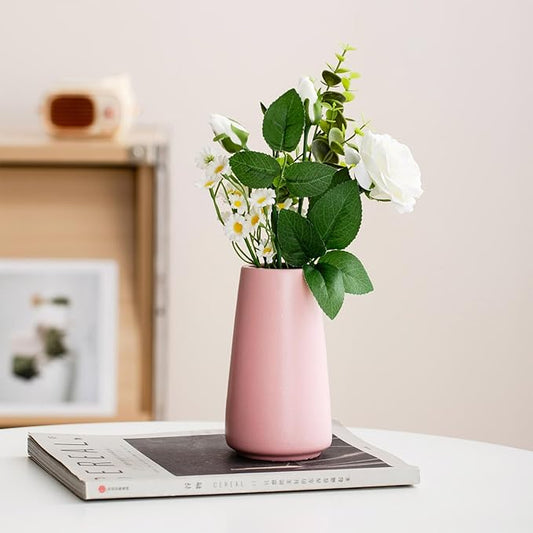 Pink Vase - 6" Pink Ceramic vase for Flower, Cute Modern Vases for Home Decor, Minimalist vases for Centerpieces, Living Room,Bedroom or Gift (Solid Pink, Small)