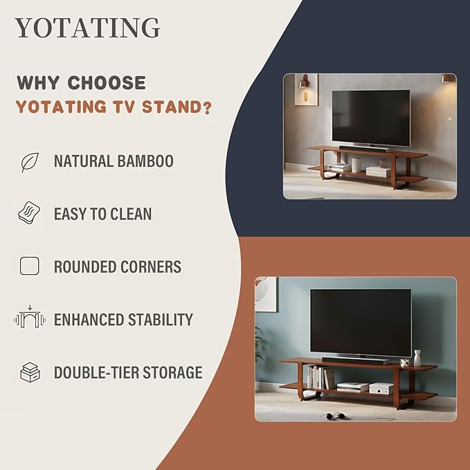 TV Stand for 65 inch TVs, Large Media TV Console with Storage Shelf, Modern Entertainment Center TV Stands for Living Room, Bedroom, 55" TV Table, Classic Walnut