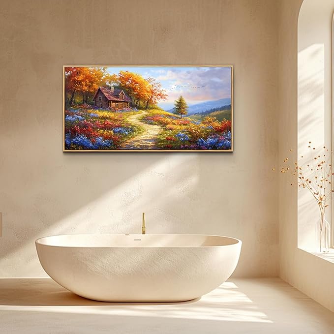 ZUITINGHUA Wood Framed Wall Art For Living Room Canvas Wall Decor For Bedroom Office Decoration Field landscape Wall Pictures Artwork Autumn Scenery Painting Modern Aesthetic Home Decor 20x40 In