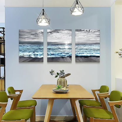 Lapremoly Canvas Wall Art For Living Room & Bedroom - Black And White Beach Scenery - 3 Piece 16x24 in