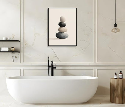 The Balanced Stone Canvas Wall Art Prints Posters Painting Framed Artwork Black White Wall Decor Modern Minimalist Zen Abstract Style Living Room Bedroom Kitchen Dining Office Home Gifts 12x16 Inches