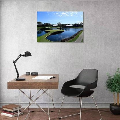 TPC Sawgrass Golf Course Wall Art for Living Room Bedroom Office Wall Decor - USA Golf Course Picture Poster Framed Artwork Canvas Prints Golf Art Ready to Hang(24''H x 36''W)
