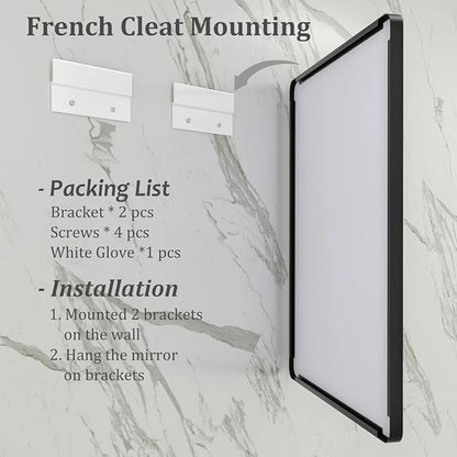 48x36 Matte Black Bathroom Mirror, Modern Rectangle Metal Framed Mirrors for Wall, Rounded Corners, Shatter-Proof (Horizontal/Vertical)