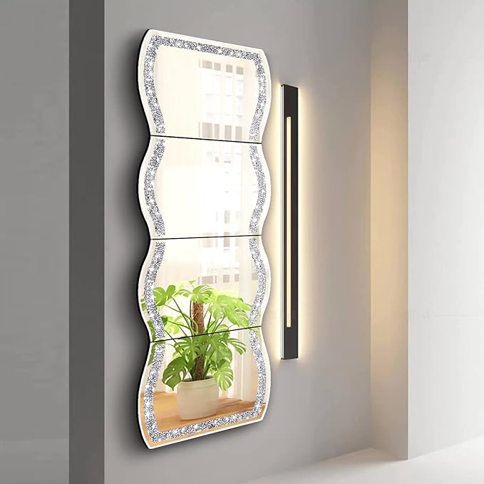 ZOLAPI Wave Pattern Crushed Diamond Body Mirror Set - 4pcs 11x15 inch Dressing & Makeup Mirror for Decor, Gym, Door (11x15 inch 4pcs)