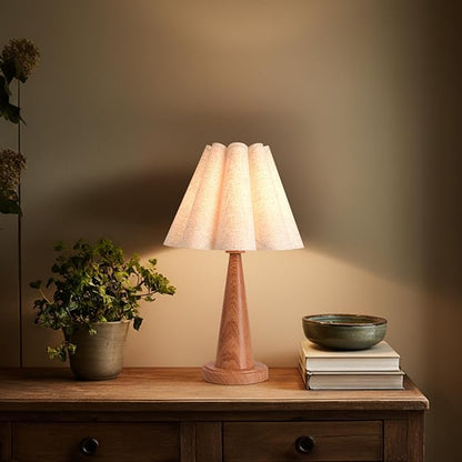 Modern Table Lamp with Petal Linen Lampshade, Light Faux Wood Metal Base, 20.5” Bedside Nightstand Lamp for Bedroom, Living Room, Office, E26 Base, Max 60W (Bulb Not Included)