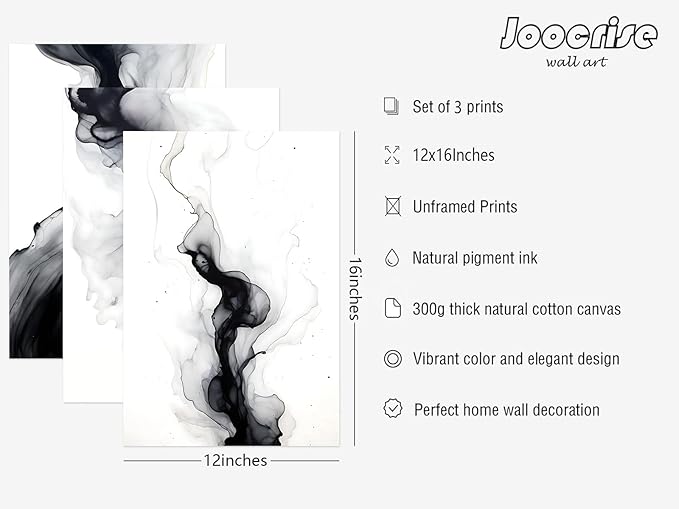 Black White Abstract Wall Art Decor Gray Modern Wall Art Minimalist Canvas Painting Black White Grey Pictures Poster Abstract Prints Artwork for Living Room Bedroom 12x16 Set of 3 Inch Unframed
