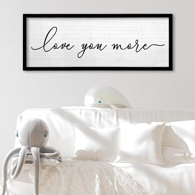 TQianJiang Romantic Bedroom Wall Decor Love You More Sign 24"×10" Above Over Bed Minimalist Modern Heartwarming Quote for Couples Large Wood Framed Wall Hanging Art (Black)