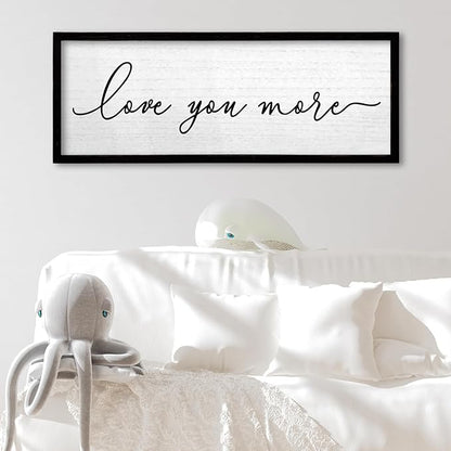 TQianJiang Romantic Bedroom Wall Decor Love You More Sign 24"×10" Above Over Bed Minimalist Modern Heartwarming Quote for Couples Large Wood Framed Wall Hanging Art (Black)