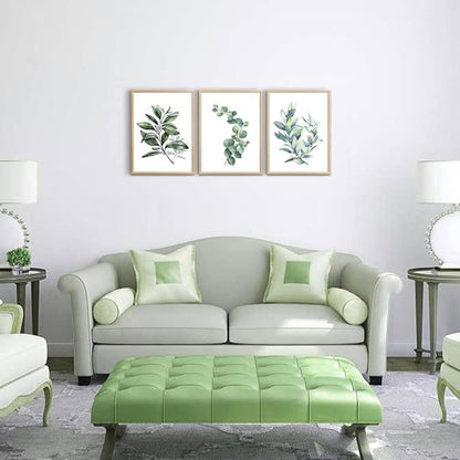 Framed Canvas Wall Art For Living Room Wall Decor For Bedroom Green Leaves Plants Watercolor Painting Office Wall Pictures Kitchen Wall Decorations Bathroom Decor Set Of 3 Piece Framed Art Prints