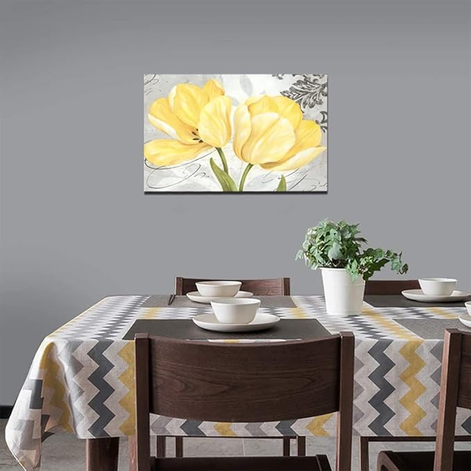 Bathroom Wall Art Flowers Abstract Print Canvas Home Decor Decals Pictures Poster for Bedroom Living Room Office Painting Yellow Framed Ready to Hang(18''H x 24''W)