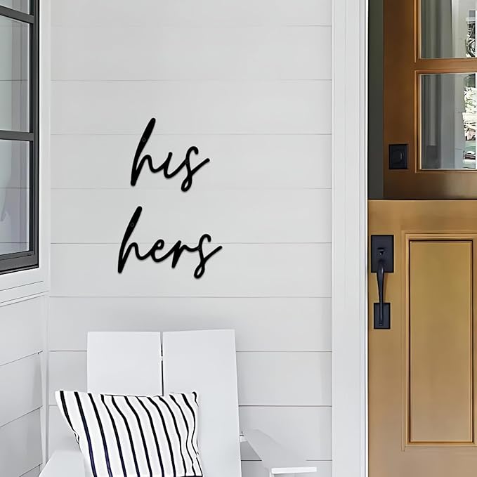 ESTART 2 Pieces Black His and Hers Sign Metal Wall Art Metal Letters Decor for Home Indoor Outdoor Bedroom Living room Bathroom Gifts for Familiy (His and Hers)