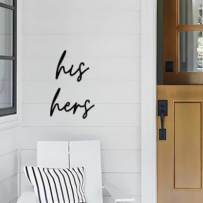 ESTART 2 Pieces Black His and Hers Sign Metal Wall Art Metal Letters Decor for Home Indoor Outdoor Bedroom Living room Bathroom Gifts for Familiy (His and Hers)
