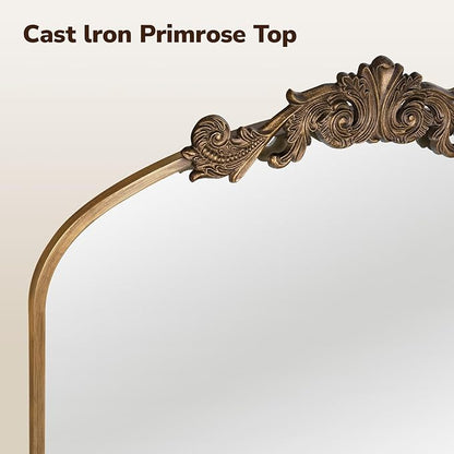 USHOWER Gold Anthropologie Vintage Arched Mirror 36" x 30", Large Baroque Ornate Mirror with Antique Brass Frame for Fireplace, Bathroom, Living Room, Entryway Renovation