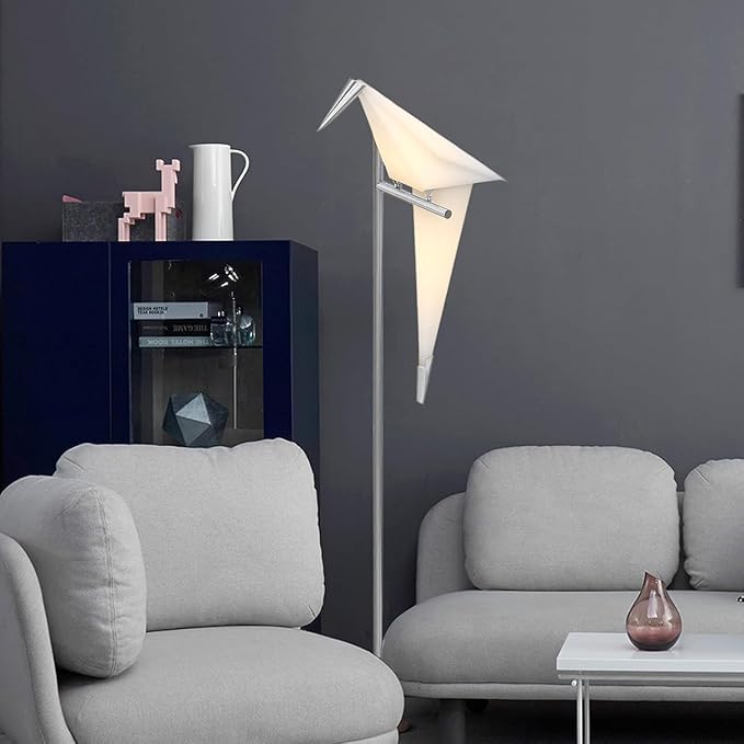 63" Modern Bird Floor Lamp, Silver Crane Bird Swing Floor Light Fixtures for Bedroom Dining Living Room