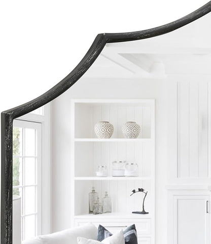 Besdomus Black Scalloped Wall Mirror: 40"x29" Large Modern Wooden Arched Dresser Mirror - Minimalist Fireplace Decorative for Bathroom/Bedroom/Mantel/Vanity/Entryway/Living Room - Stylish Home Decor