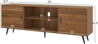 70 Inch Mid Century Modern TV Stand for 75 Inch TV, Wood TV Stand with Storage, Entertainment Center for Living Room Bedroom, TV Media Console, Walnut