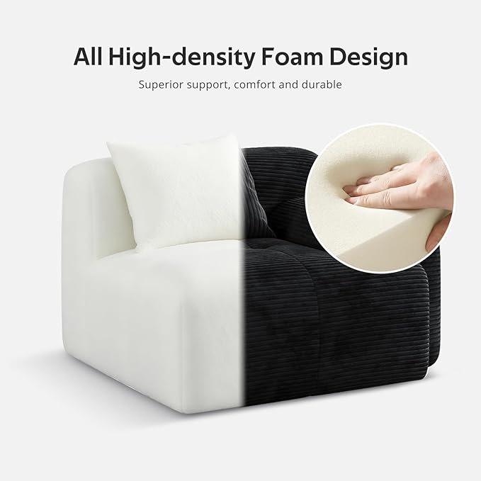 Modern L-Shaped Modular Sectional Sofa for Living Room，Oversized 3-Seater Couch with Deep Seat and Movable Ottoman – No Assembly,Comfortable Suede Fabric Boneless Sofa (Black)